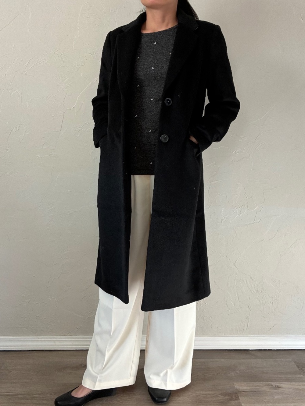 LOFT Black Single Breasted Button Up Long Coat XS Petite